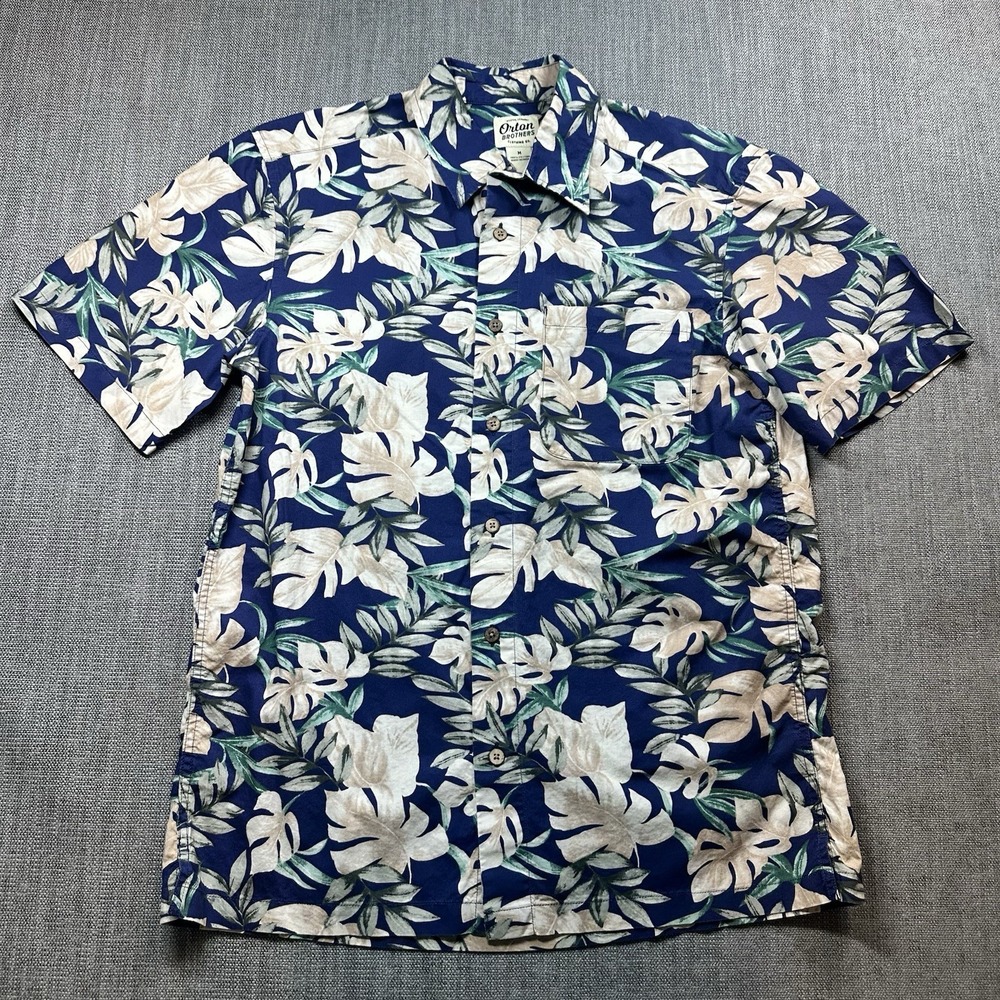Orton‎ Brothers Vermont Hawaiian Shirt Mens M  Blue Tropical Palms Beach Cruise